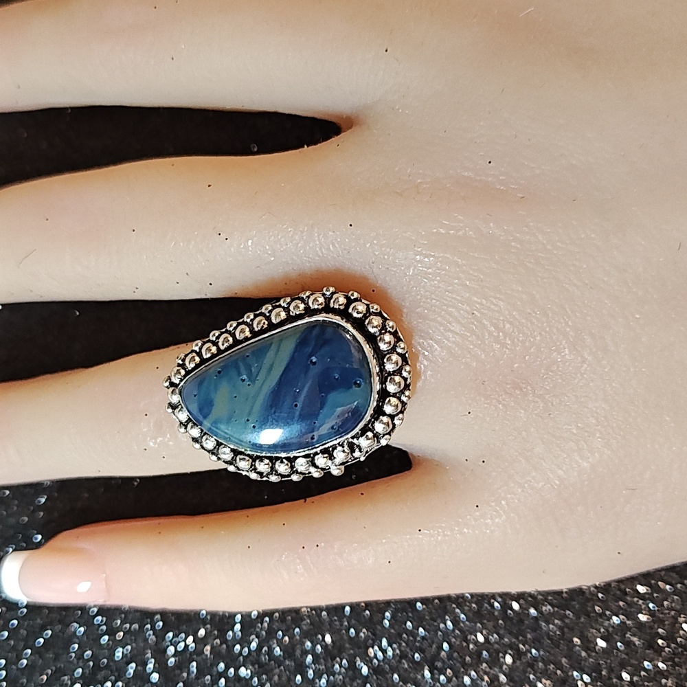 Dragon Vein Agate Silver Ring - Size 7 - Picture 7 of 8